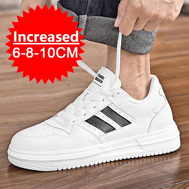 Men Elevator Height Increase Shoes Leather Sneakers Shoes for Men 10cm Sports Casual Invisible Inner Heightening 8cm White Shoes