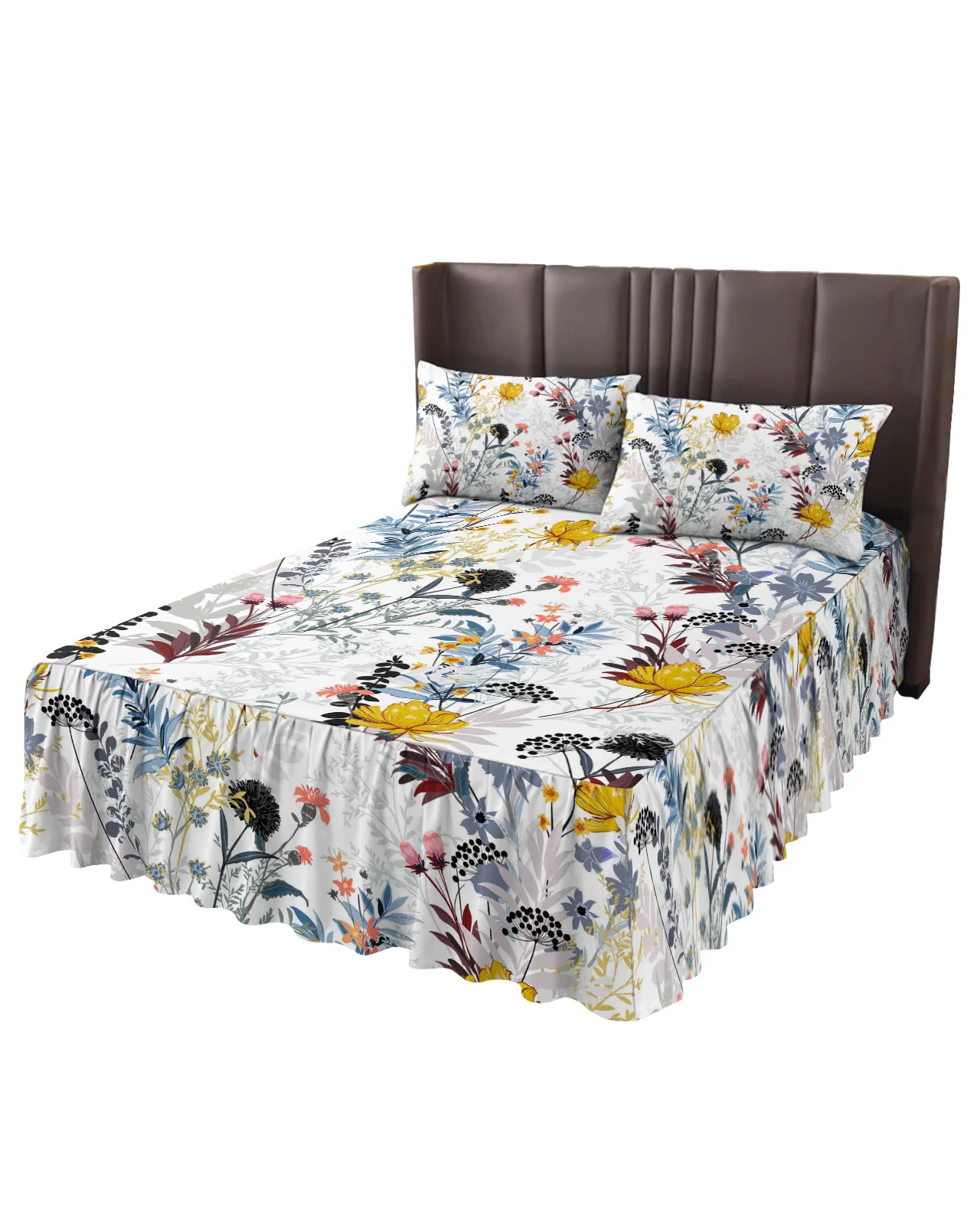 Flower Plant Dandelion Leaves Bed Skirt Elastic Fitted Bedspread With Pillowcases Mattress Cover Bedding Set Bed Sheet