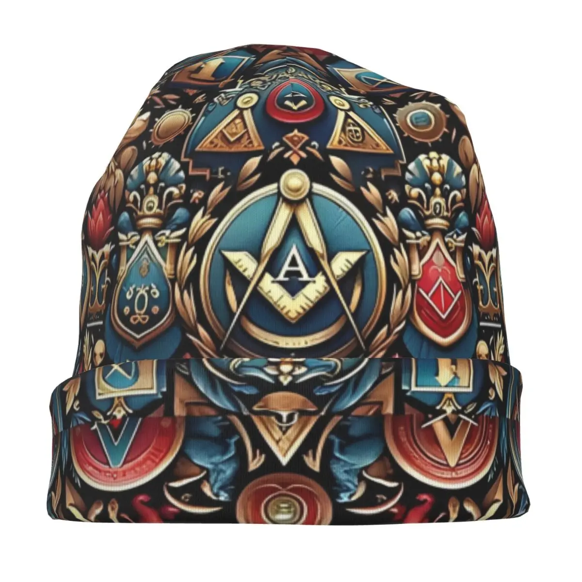 Freemasonry Crests Heraldic Masonic Symbol Bonnet Hats Hip Hop Outdoor Skullies Beanies Hat Unisex Warm Dual-use Caps