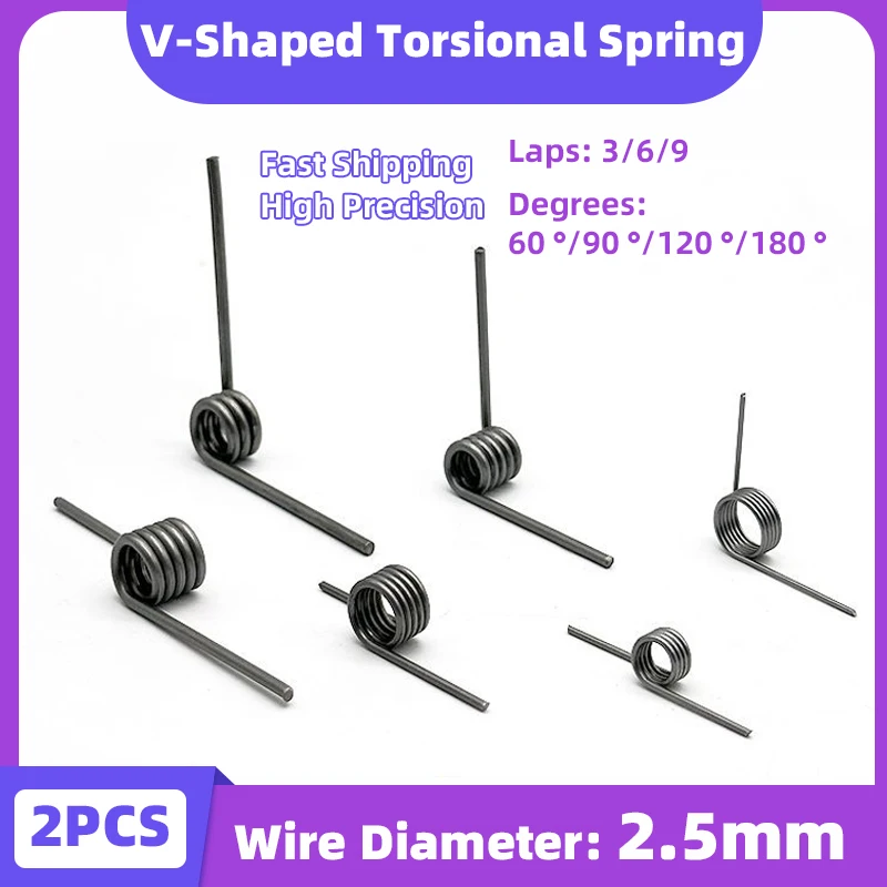 

Creamily 2PCS Wire Diameter 2.5mm Torsional Spring 65Mn Steel V-Shaped Helical Torsion Springs Angle 60/90/120/180 Degrees