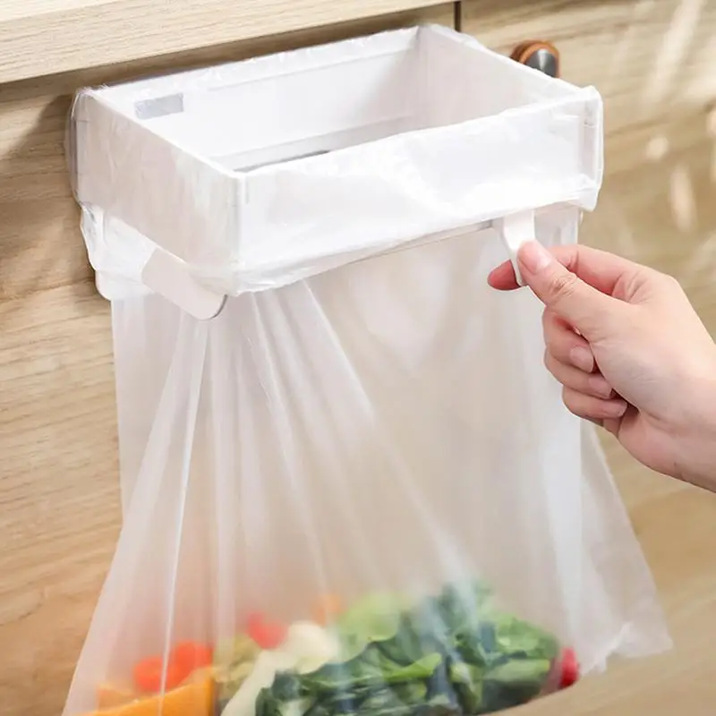 1pc Foldable Trash Bag Holder Over Cabinet Door Garbage Bag Organizer Rack Kitchen Plastic Trash Bag Holder Hanger Shelf