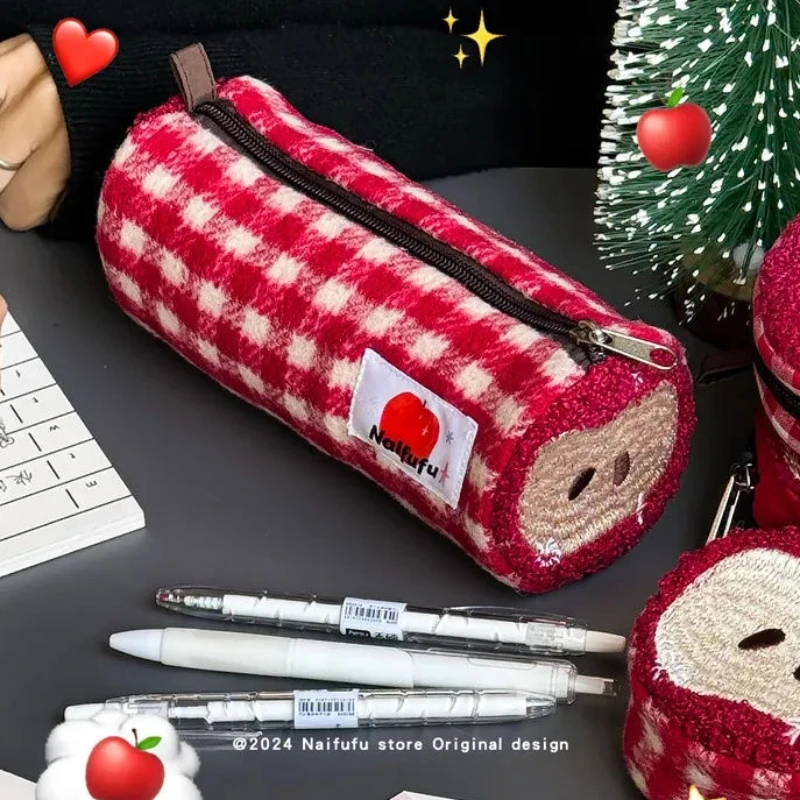 Korea Japan apple shape pencil bag, simple and large-capacity student stationery storage  cosmetics storage bag  girl gift