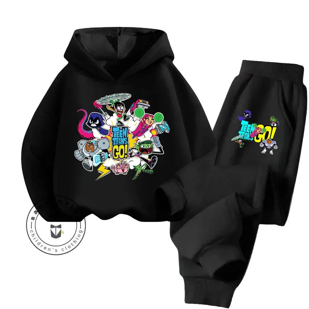 2024 Teen Titans Go Cartoon Detail Pure Cotton Comfortable Design Hoodie Set for Boys and Girls Going Out Fashion Casual Wear