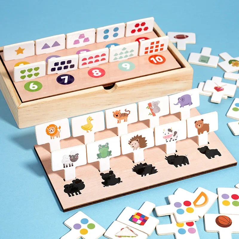 Holzmuster-Form-Matching-Spiel für Kinder, frühes Lernspielzeug, farbige kognitive Tierspielbox-Geschenke
