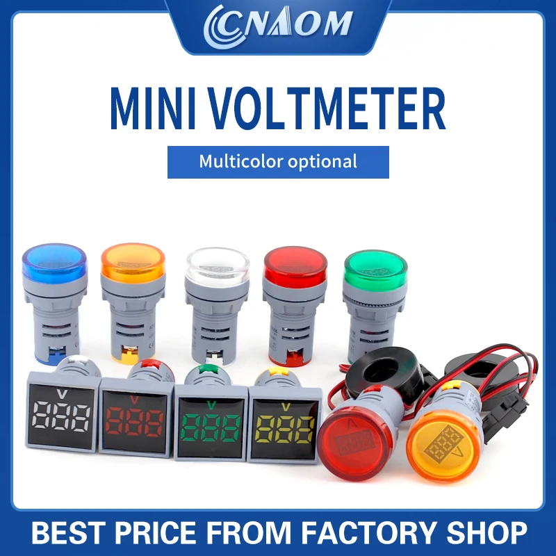 DIY Mini Digital Voltmeter 22mm Round AC 12-500V Volt Voltage Tester Meter Monitor Power LED Indicator Pilot Lamp Light Display