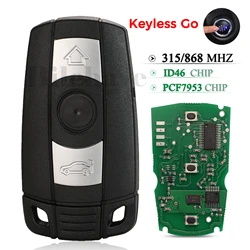 jingyuqin Keyless Go 315MHz/868MHz Do BMW CAS3 X5 X6 Z4 E70 serii 3/5 Inteligentny zdalny kluczyk samochodowy ID46 PCF7953 Brelok z chipem 3 przyciski