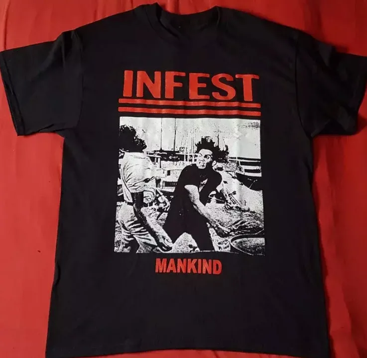 Infest Band Black T-Shirt Cotton Full Size Unisex