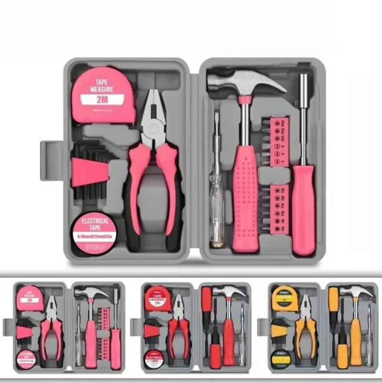 

Набор для ремонта дома, ярко-розовый набор домашней фурнитуры, плоскогубцы, рулетка