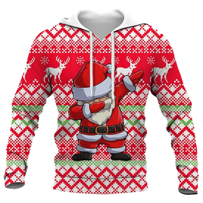 Funny Santa Claus Graphic Hoodies For Men Clothes Fashion Christmas Gifts Tracksuit Snowman 3D Printed Pullovers Y2k Hoody