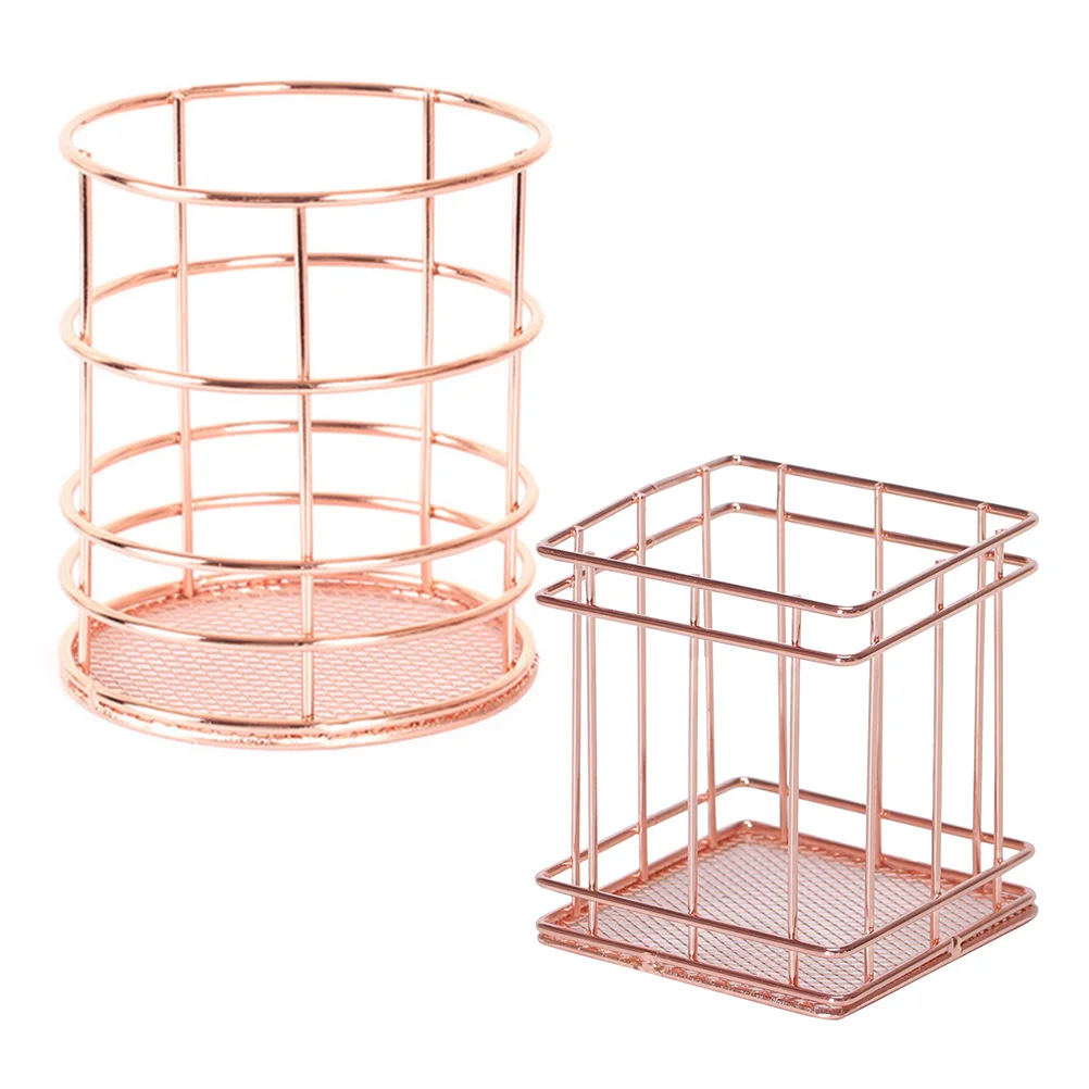 2 Pcs Wrought Iron Storage Basket Wire Pen Holders Shelves Desk Home Office Metal Baskets Lightweight Sturdy Structure