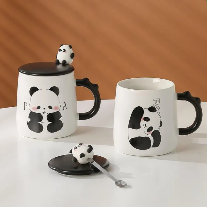 Porcelain Auspicious Panda Pattern Coffee Mug Breakfast Milk Mug Office Handgrip Water Cup Kitchen Drinkware 460ml