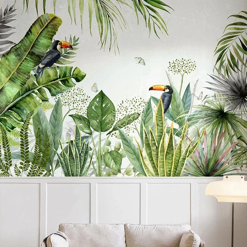 Custom 3D Wallpaper For Banana Leaf Flowers Birds Pastoral Mural Living Room Sofa Background Photo Wall Paper Papel De Parede