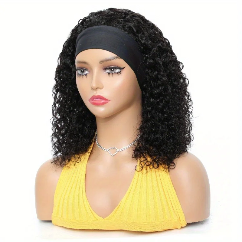 200% Density Body Wave Brazilian Remy Human Hair Full Machine Made Wig Kinky Curly Glueless Headband Wig for Women image 6