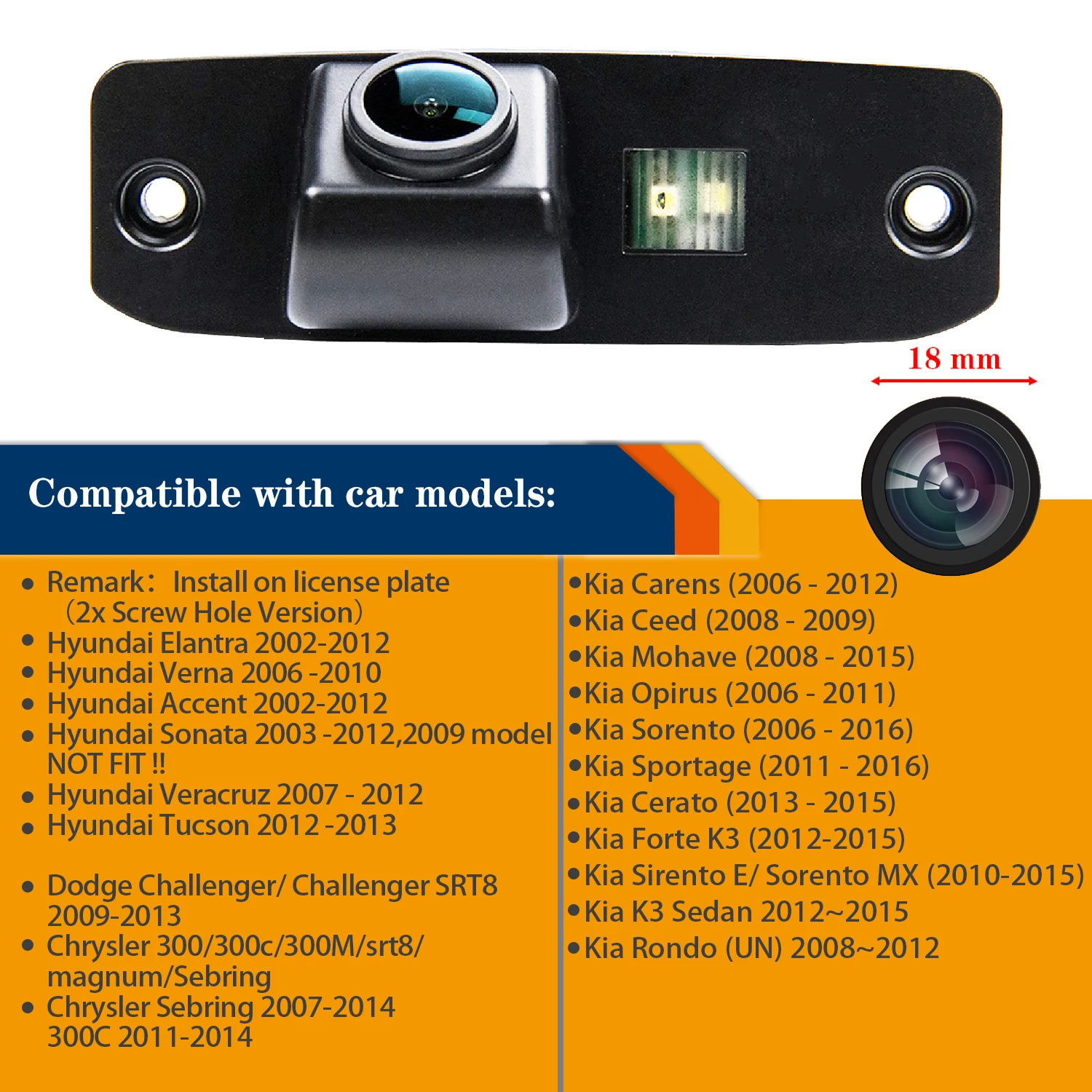 HD 1280*720p Rear View Night Vision Parking Camera for Hyundai MISTRA i20, i30, i40,Accent,Tucson,Sonata KIA Sorento, Sportage