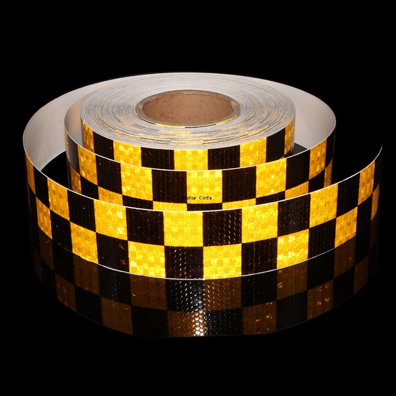 2Inch*33 FT Grid Reflector Tapes Yellow-Black Reflective Adhesive Strip Waterproof Self-Adhesive Safety Conspicuity Car Sticker