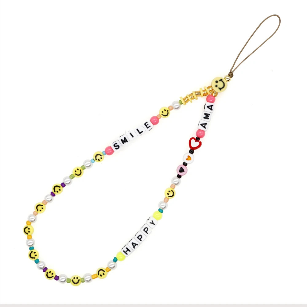 Go2bohoDiy Love Letters Smile Ball Beads Mobile Phone Charm Lanyard Cute Jewelry Accessories Party Bracelet Telephone Chains for