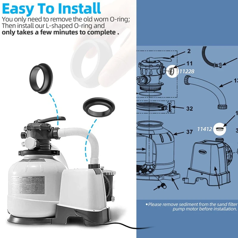 10Pcs 11412 11228 L-Shape O-Rings Gasket Compatible For Intex Sand Filter Pump Motor, For Pool Hose Gasket