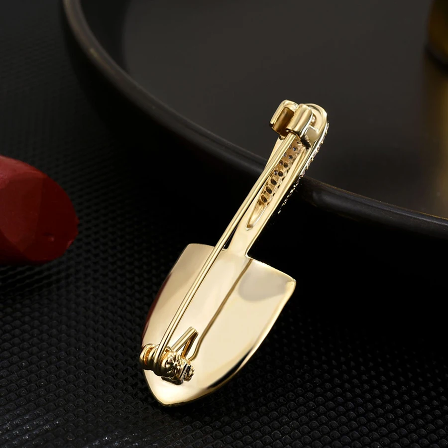 Women Girls Elegant Gold Color Crystal Shovel Brooches Pins Classic Small Size Creative Badges Corsage Party Wedding Buckle image 3