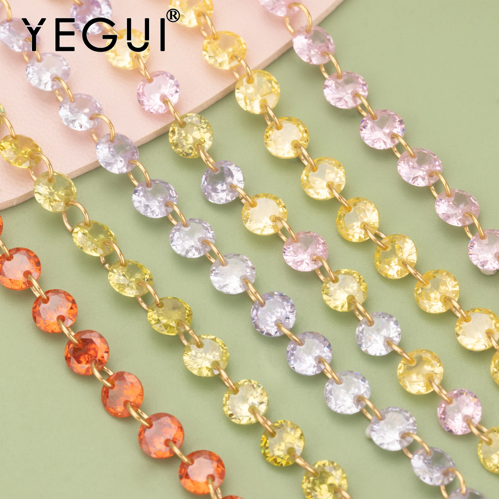 YEGUI C337,chain,zircons,18k gold plated,copper,nickel free,charms,hand made,diy bracelet necklace,jewelry making,20cm/lot