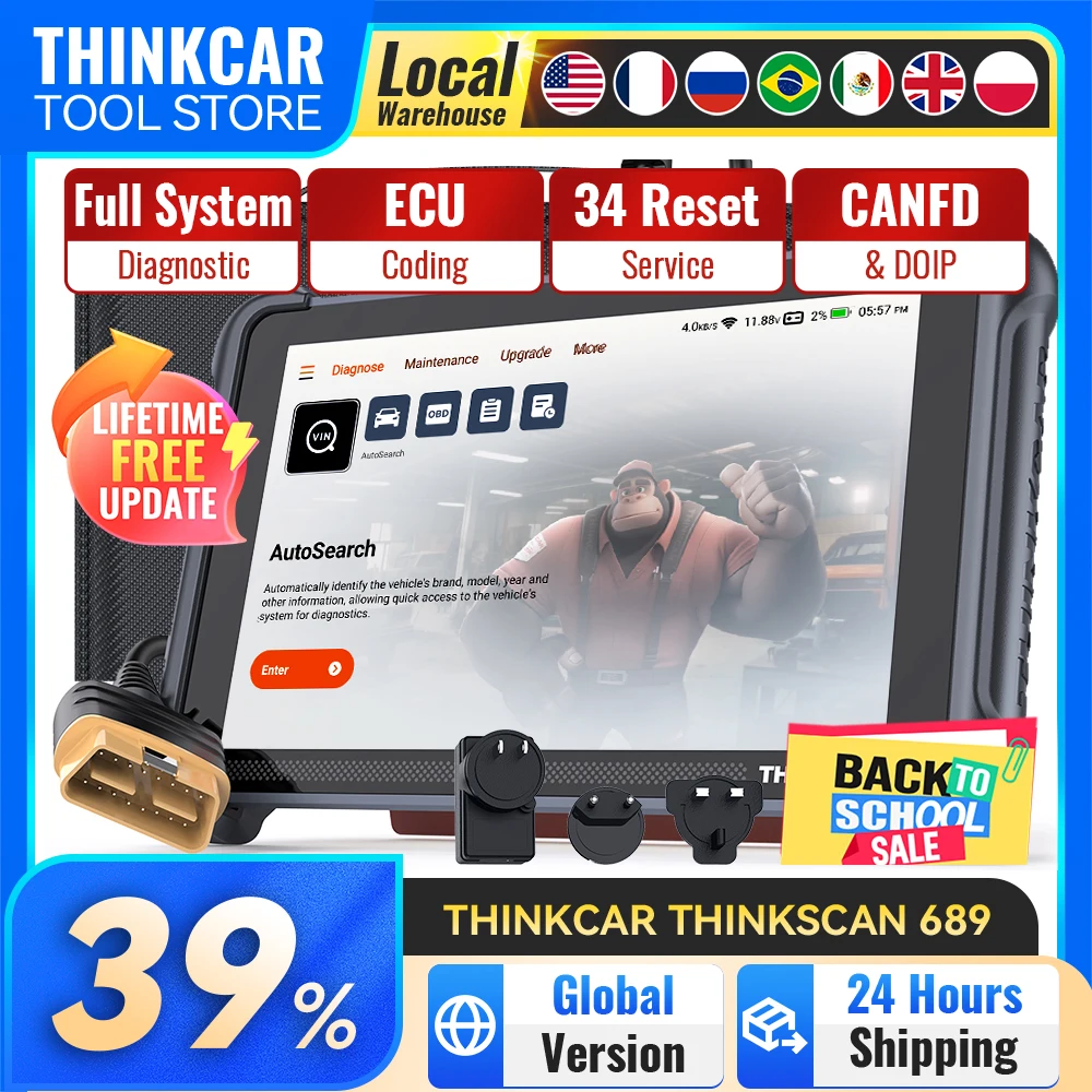 THINKCAR Thinkscan 689 Diagnostic Tools Full System Car Scan Tools ECU Coding Active Test CANFD 34 Reset Lifetime Free Update