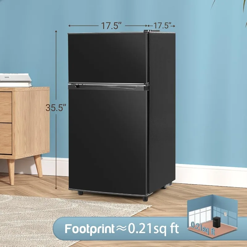 Mini Fridge with Freezer, 3.5 Cu.Ft 2 Door Design, Small Refrigerator with Large Capacity, Equipped with Quieter Compressor