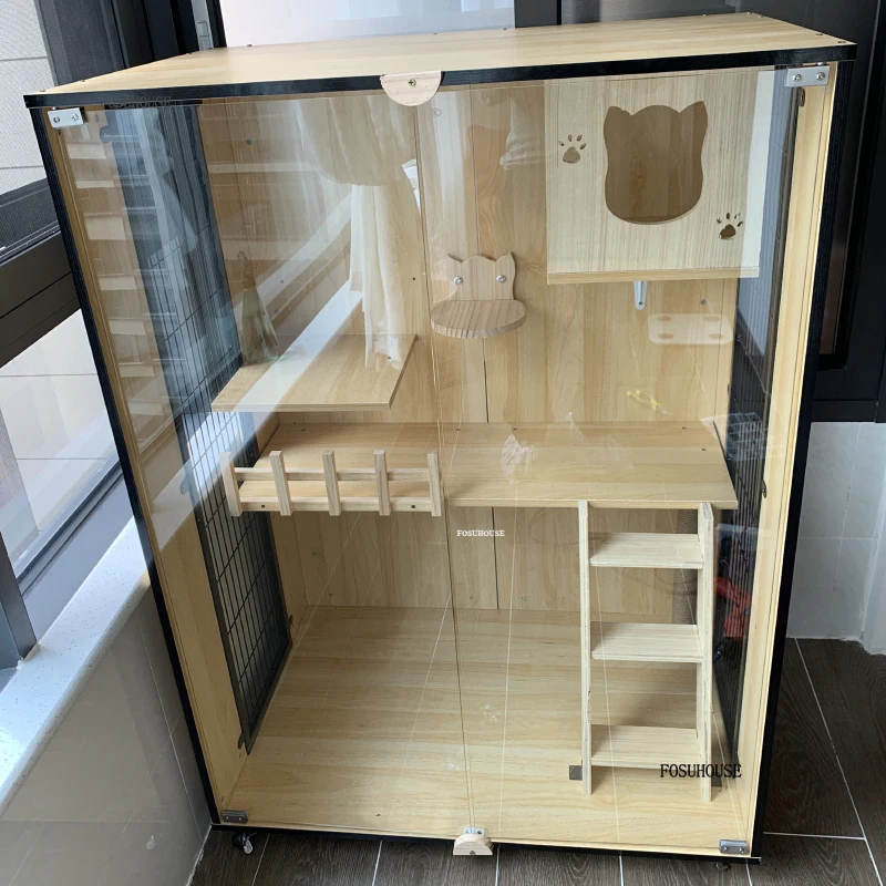 Modern Home Extra Large Space Cat Cages Waterproof Transparent Door Cat Villa Multifunctional Cat Hiding House for Pet SuppliesN