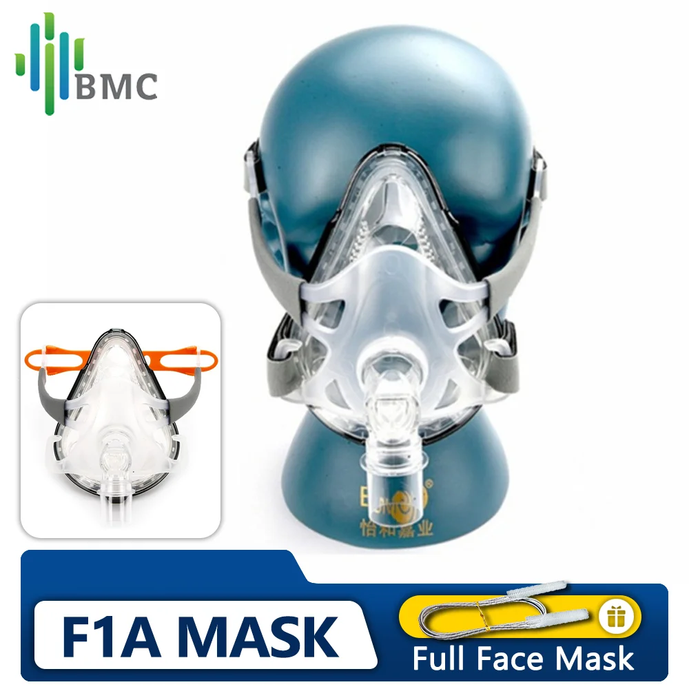 BMC F1A Vollgesichtsmaske mit Kopfbedeckung für CPAP BiPAP Maschine Schlafapnoe CPAP Vollmaske Extra