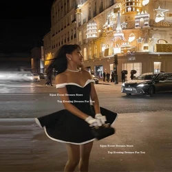 Xijun Princess Black Short Evening Dresses A-Line Christmas Mini Prom Dresses Off The Shoulder Formal Party Gowns Customized