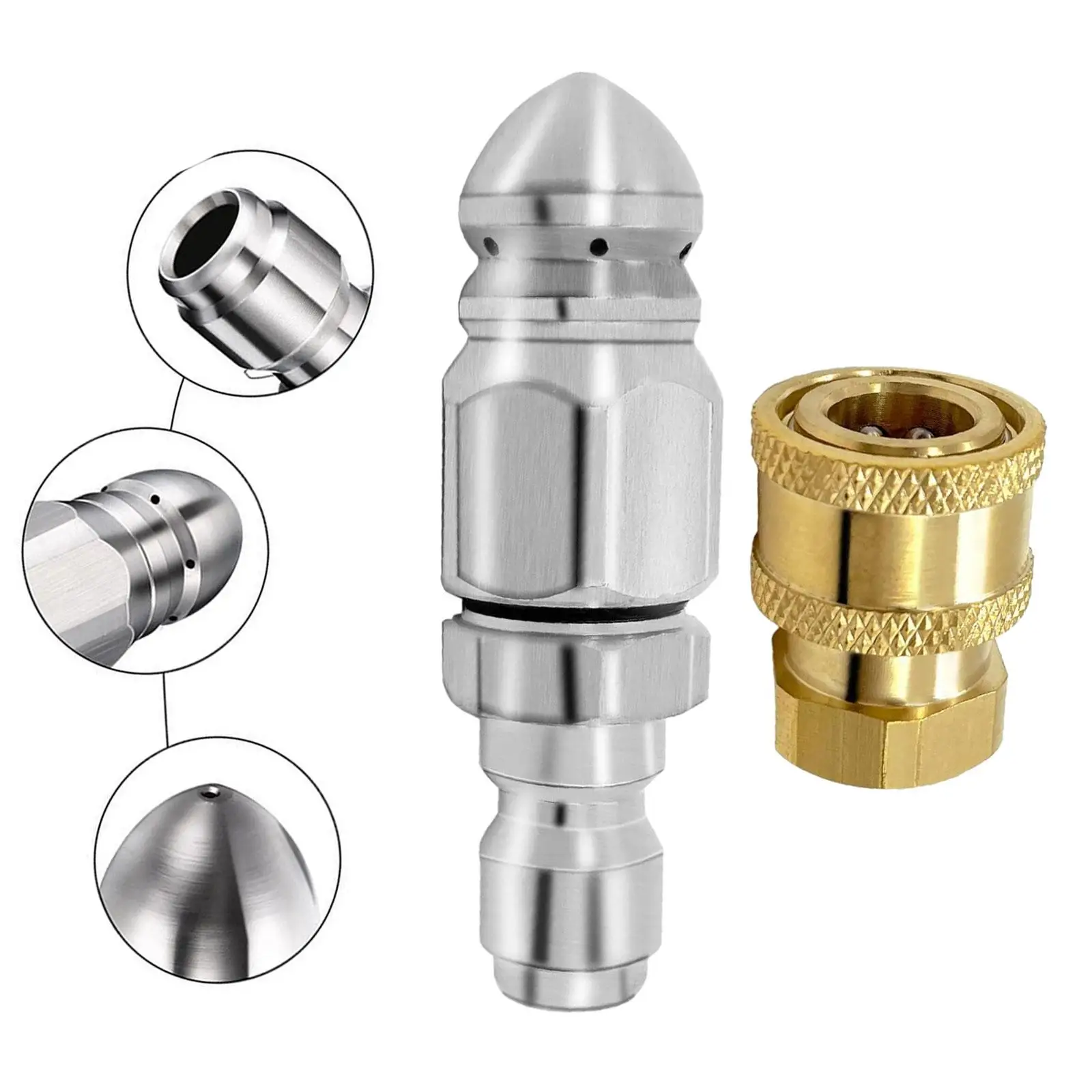 Sewer Jetter Nozzle for Pressure Washer 5000 PSI 1/4\'\' Quick Connector Stainless Steel Compact Durable Drain Jet Hose Nozzle