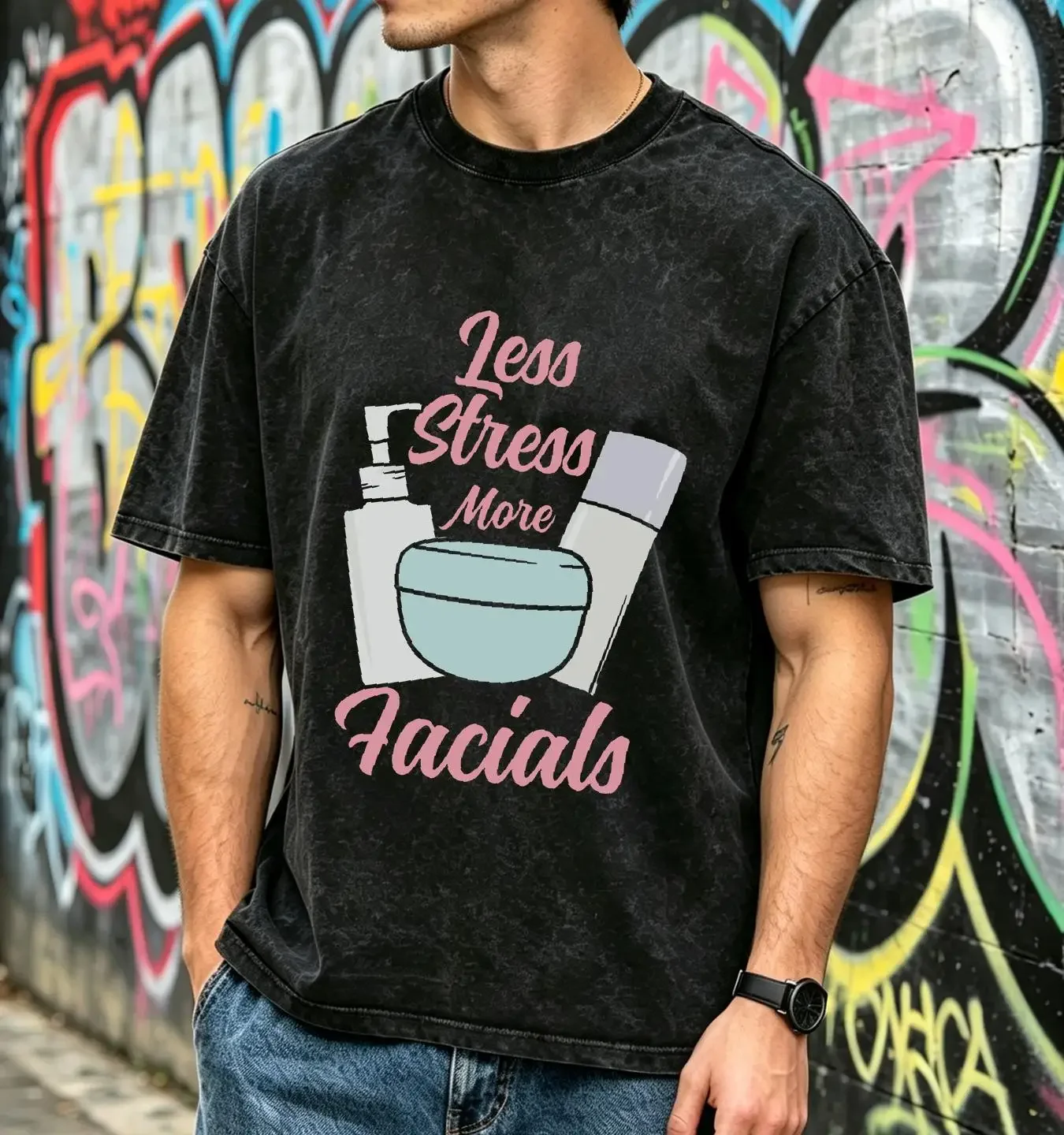 washed T Shirt Esthetician Makeup ArtisT Skincare Graduate Less Stress More Facials vintage Washed Casual Slightly Comfortable