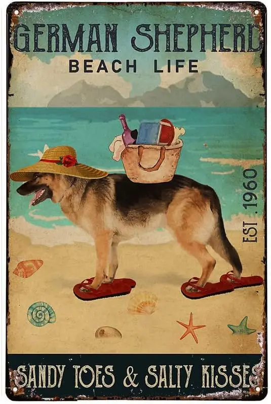 Пляжный знак, металлический знак, пляж, жизнь, песчаные пальцы, немецкий Овчар, жестяной знак, Настенный декор, металлический знак, настенные декоративные знаки