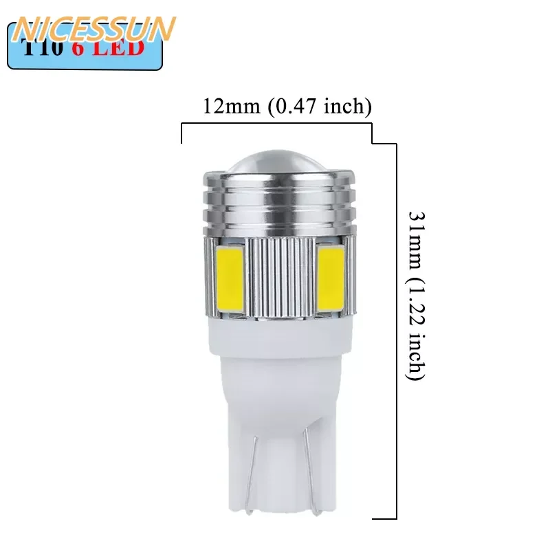 10 PCS Car LED Bulb T10 W5W 194 12V 7000K White Auto Signal Light Interior Dome Wedge Side Backup Trunk License Plate Lamps