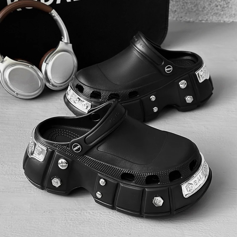 Chaussures décontractées unisexe à semelle épaisse, style punk avec rivets et perforations, rehaussantes et amincissantes, idéales pour l'été et le style urbain