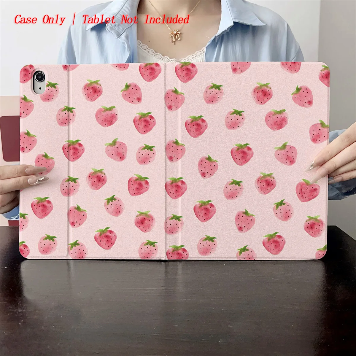 

Trendy Kawaii Pink Strawberries & Pink Background iPad Case For Apple iPad Pro 11/12.9 Air 3/4 10.9 Inch Mini 6 Fashion Cover