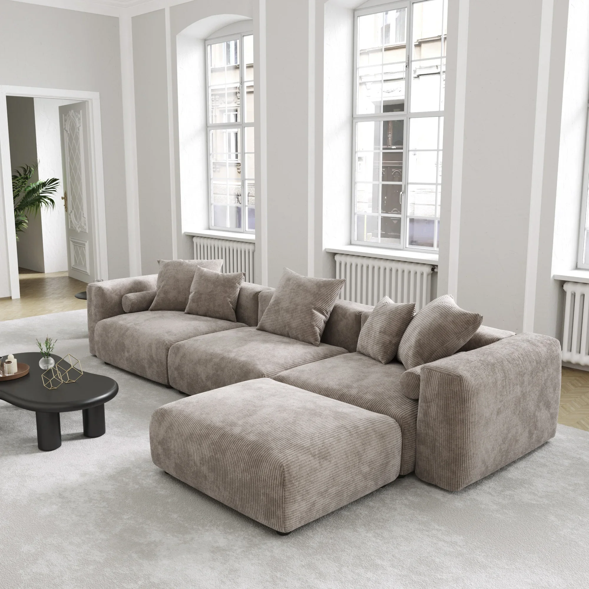 Modern Sectional Couch Sofa with 4 Pillows Covers Removable Living Room