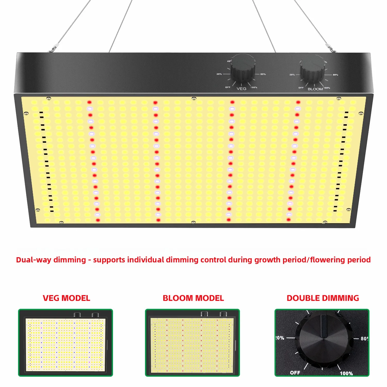 Lampu LED Grow Light 2000W yang Dapat Diredupkan, Lampu Tanam untuk Pertumbuhan Tanaman dengan PPFD Tinggi untuk Tenda Tanam Dalam Ruangan, Model untuk Tanaman Hidroponik, Bunga, Fase Vegetatif dan Berbunga