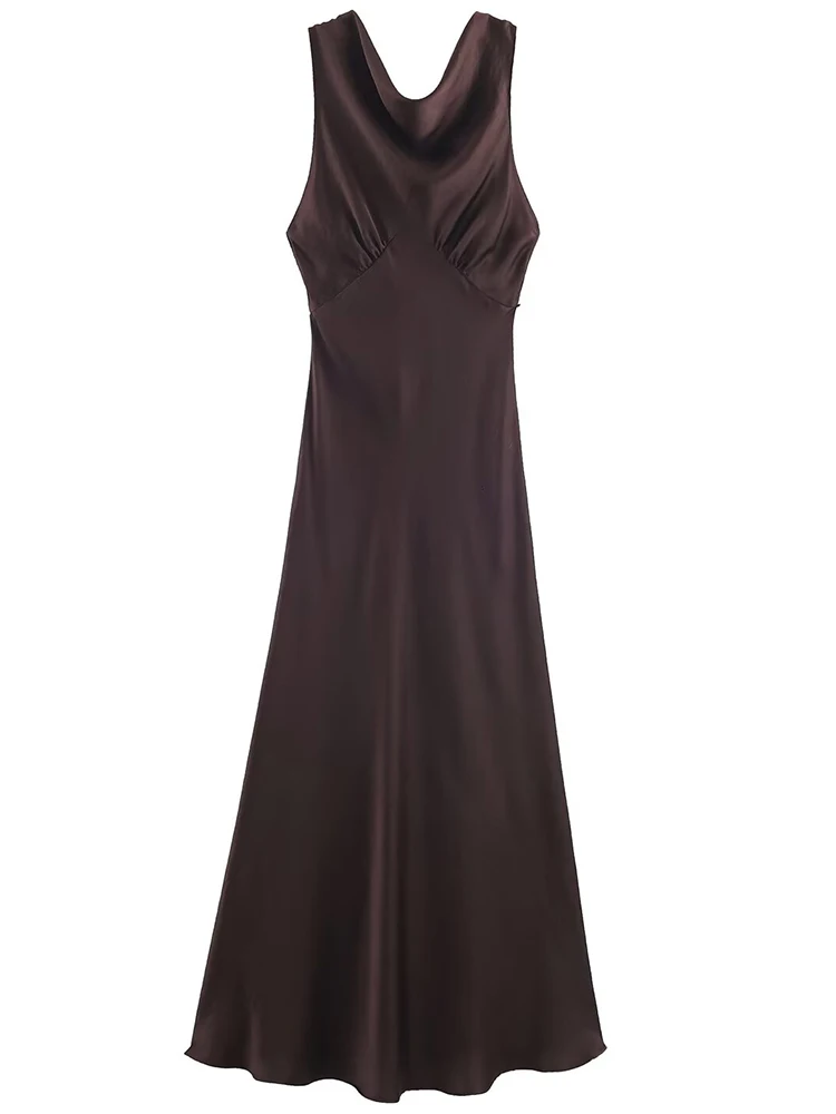 Sukienki damskie seksowne 2025 lato moda damska bez rękawów z odkrytymi plecami marszczona sukienka typu halter elegancka sukienka damska na imprezę w stylu high street długa sukienka