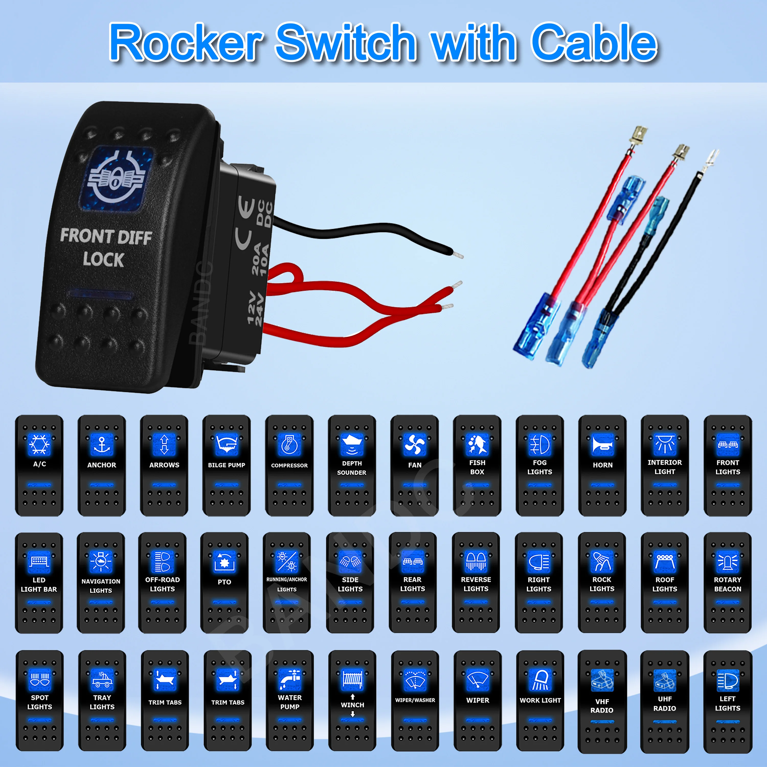 Front Diff Lock Rocker Switch 5P SPST On-Off Illuminated Blue Led Light for ARB/Carling/NARVA 4x4 Style Auto Accessories