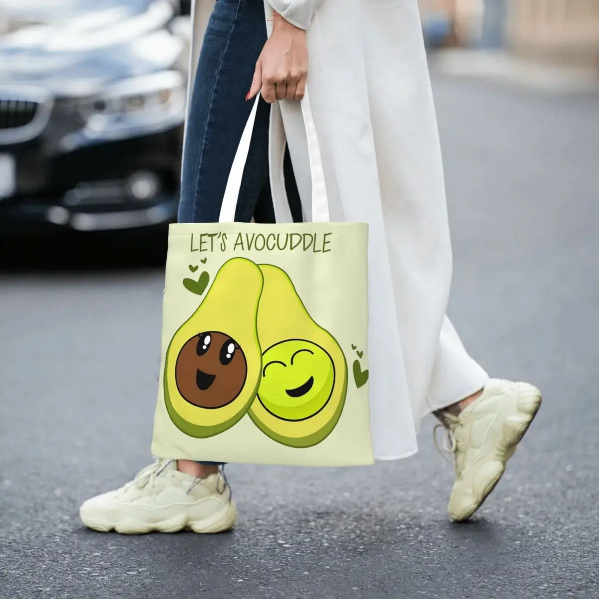 Let's Avocuddle Cute Avocado Fruit Canvas Tote Bag Aesthetic Unique Design Grocery Bags for Women Men