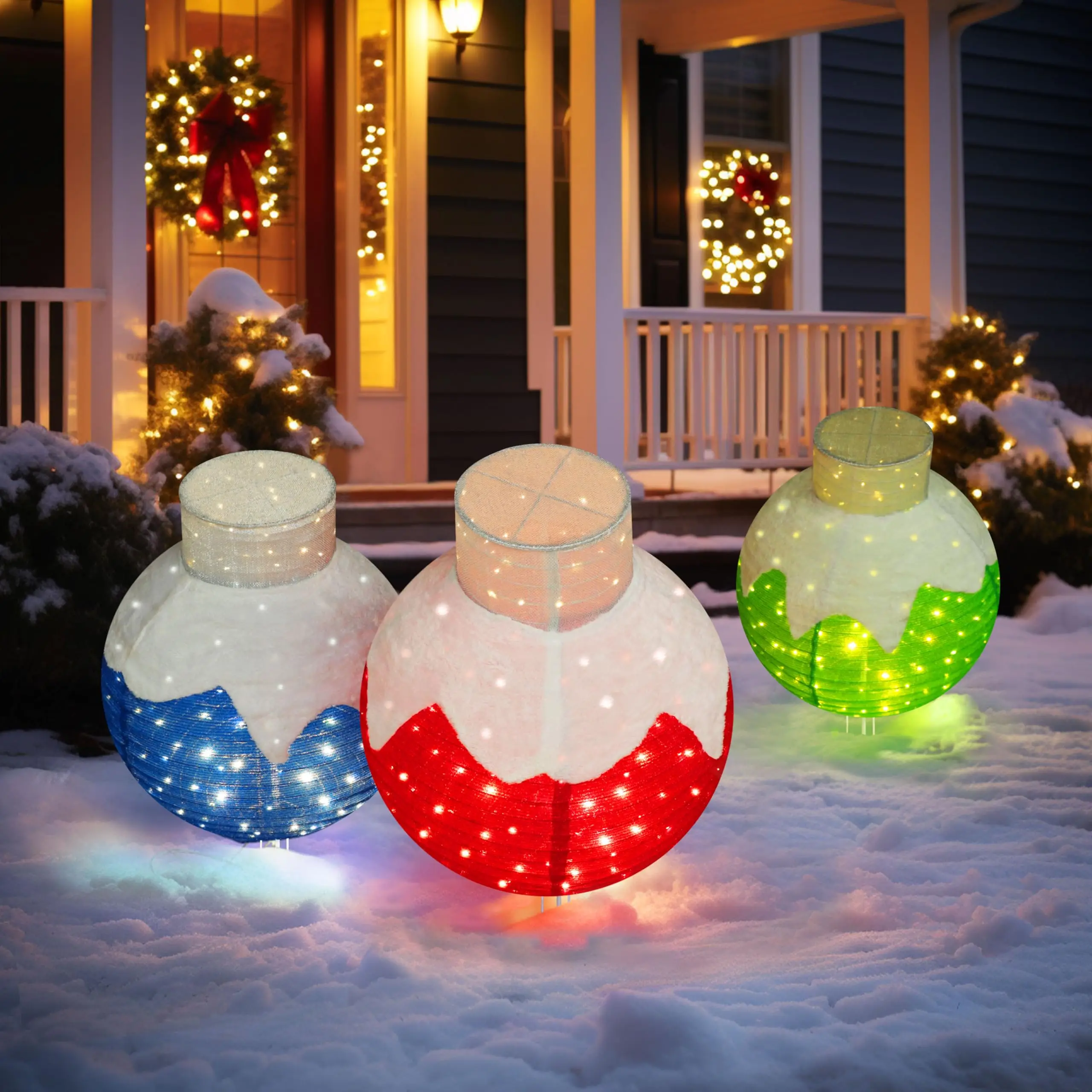 36 Inch Pop-Up Christmas Ball with 90 LED Lights for Outdoor Xmas Decor, 3-Piece Pre-Lit Iridescent Christmas Ball