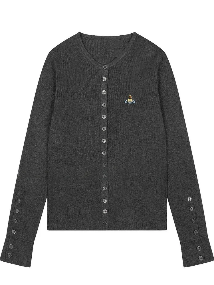 

Salt Sle Embroidered Wool Blend Sweater Versatile Knitted Cardigan Casual Loose Fit Medium Softn Long Sve Wome...