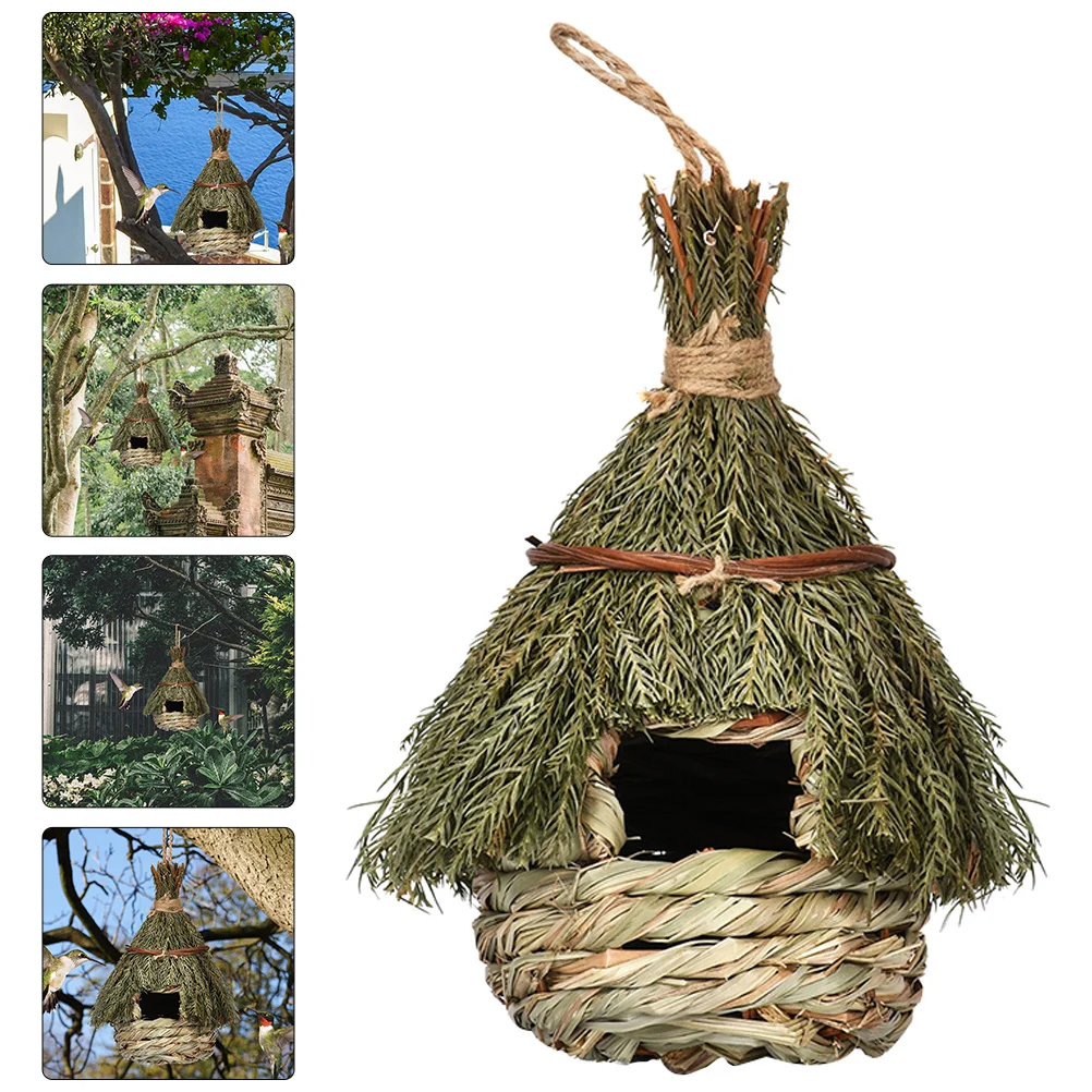 

Seagrass Handwoven Bird Nest Hanging Outdoor Breeding House Garden Decoration Rustic Bird House Gardening Decor