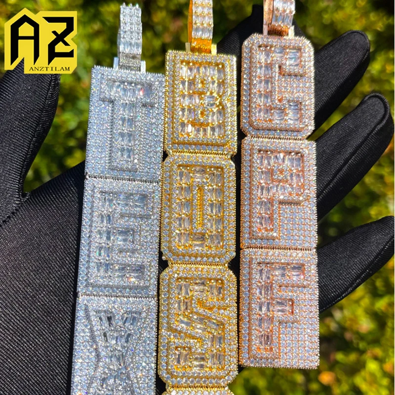 Customized Square Baguettes Letter Pendant Necklace Creative 5A Zircon Iced Out Necklaces For Men Hip Hop Jewelry Copper Free