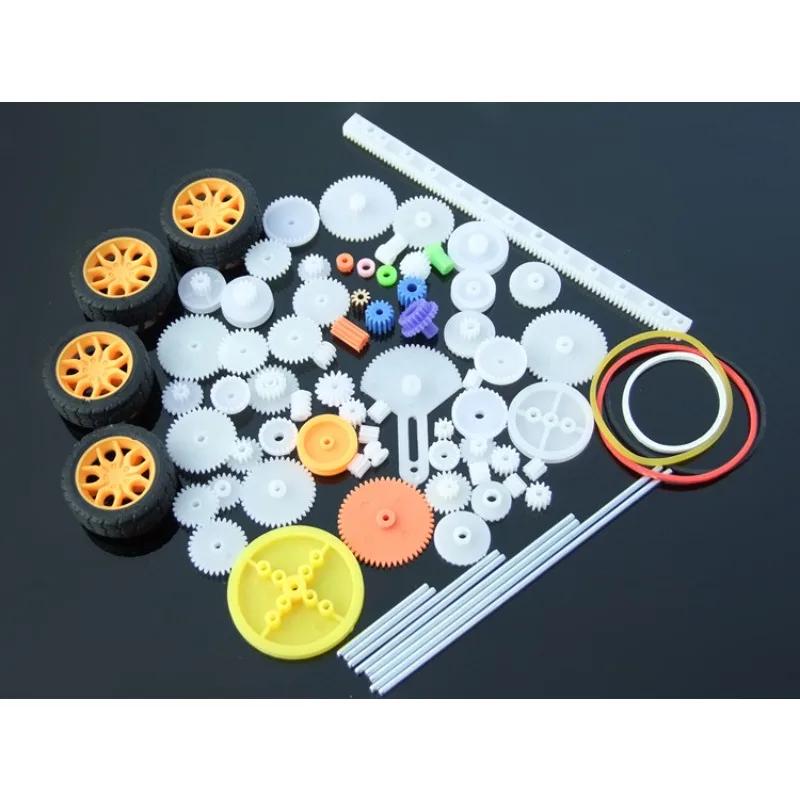 78Pcs DIY Toy Car Gear Kit with Motor Axles Tires Wheels Bevels Racks Accessories for Model Building