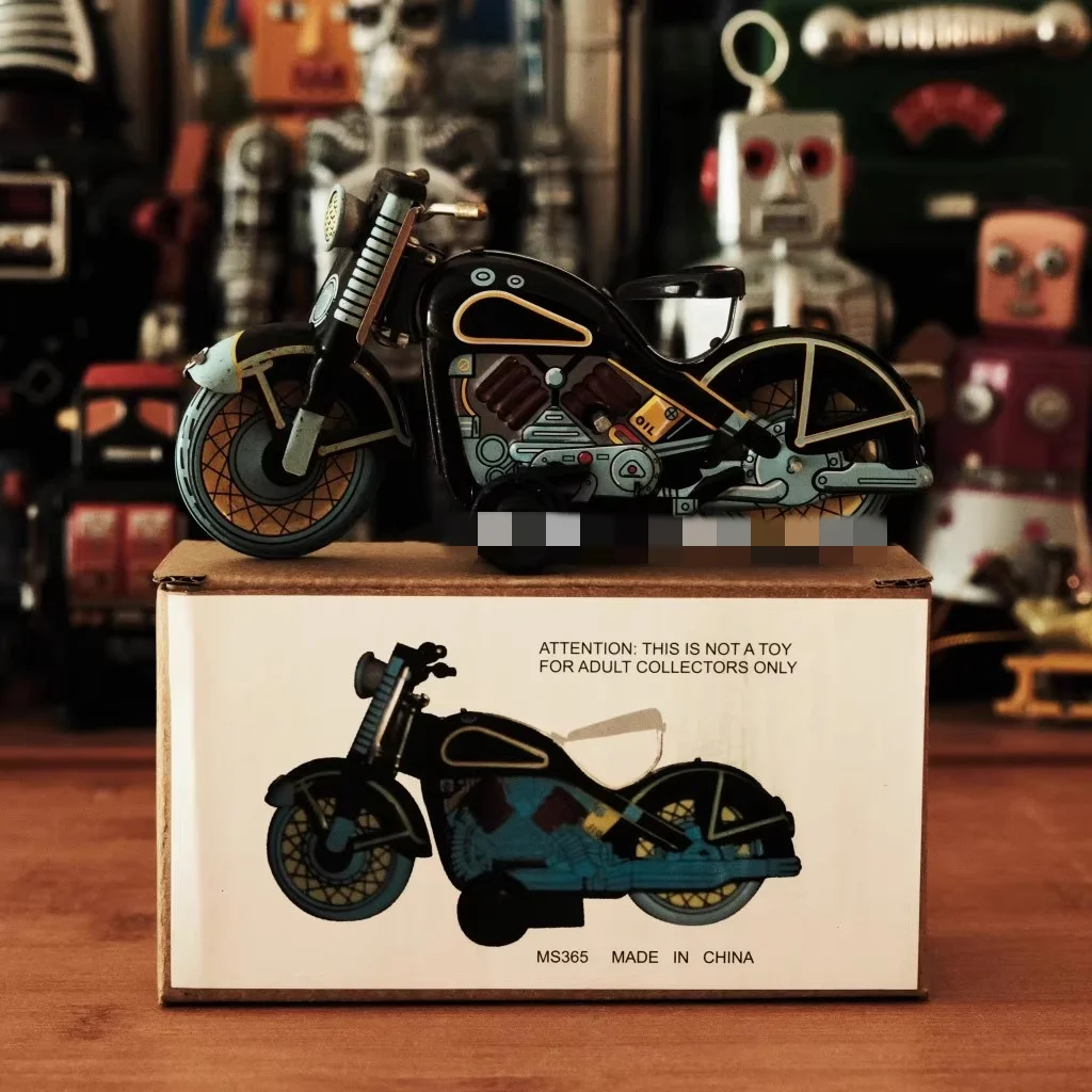 Blue The Motorcycle Model Clockwork Toy Funny Collection Retro Wind Up Toys Metal Tin Mechanical robot Toy Figures Model Gift
