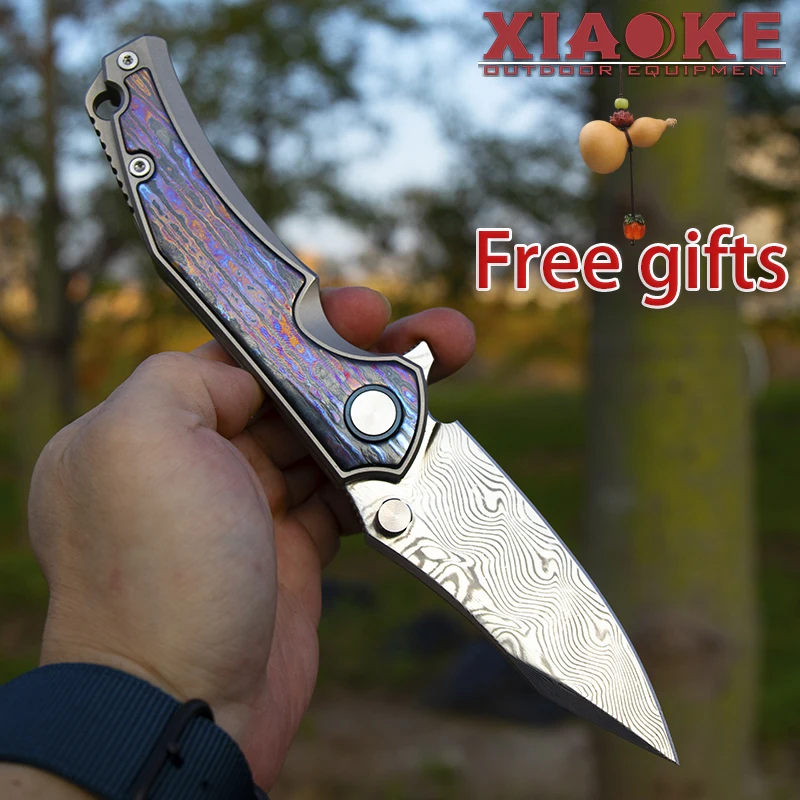 

RWL34 Складной нож из дамасского титана, ручка из циркониевого сплава TC4, роскошный коллекционный EDC, карманный инструмент для выживания в кемпинге и охоте