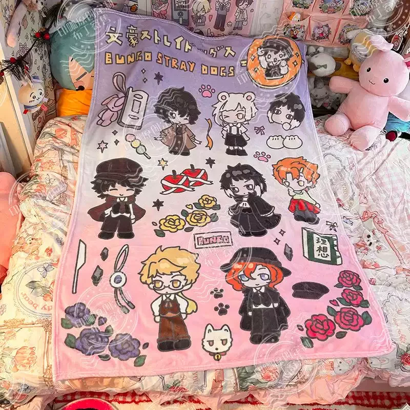 Bungo Stray Dogs Dazai Osamu Nakahara Chuya Anime Nap Blanket Flannel Sherpa Peripheral  Decorate Cartoon Birthday Gift Theme