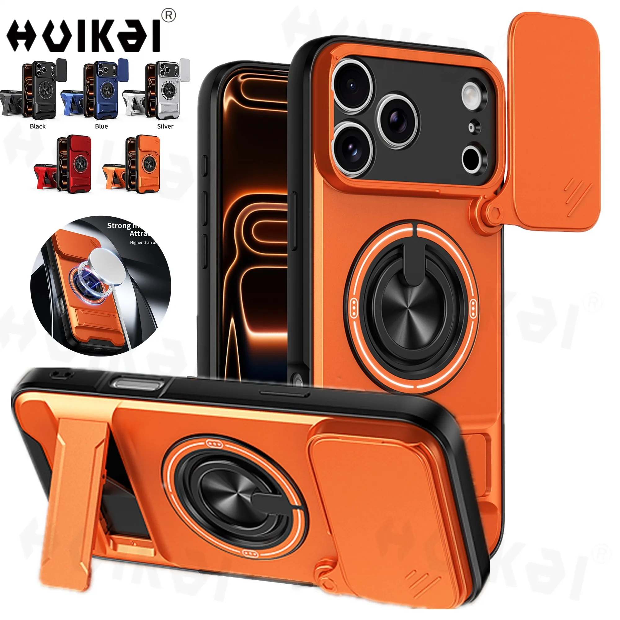 Neue Hülle für iPhone 17 Pro Max 16 Pro Max 15 14, Slide-Kameraschutz, aufrechter Ständer, stoßfeste Rückseite, magnetische Handyhülle