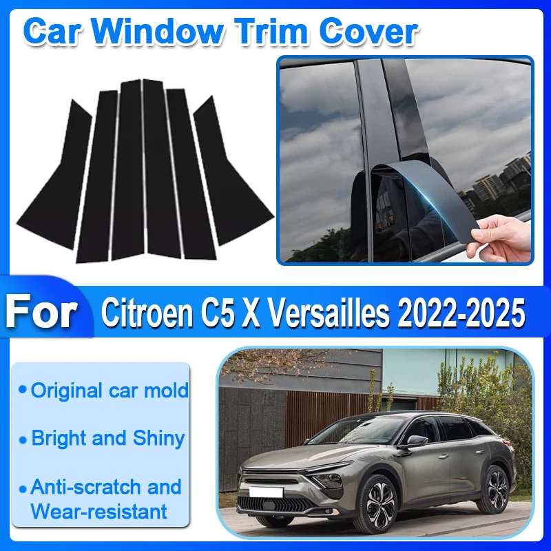 

6x Car Window Trim Cover For Citroen C5 X Versailles C5X 2022-2025 Pillar Column Door Decal Stickers Black Carbon Fiber Silver A