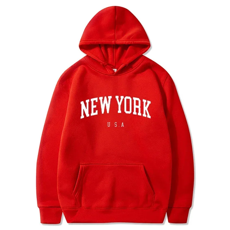 US pria dan wanita Kota hoodie huruf dicetak kaus grafis Pullover kasual longgar Harajuku bertudung pakaian olahraga New YorkFashion